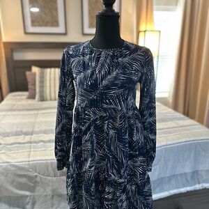 Michael Kors Navy and White Long Sleeve Dress